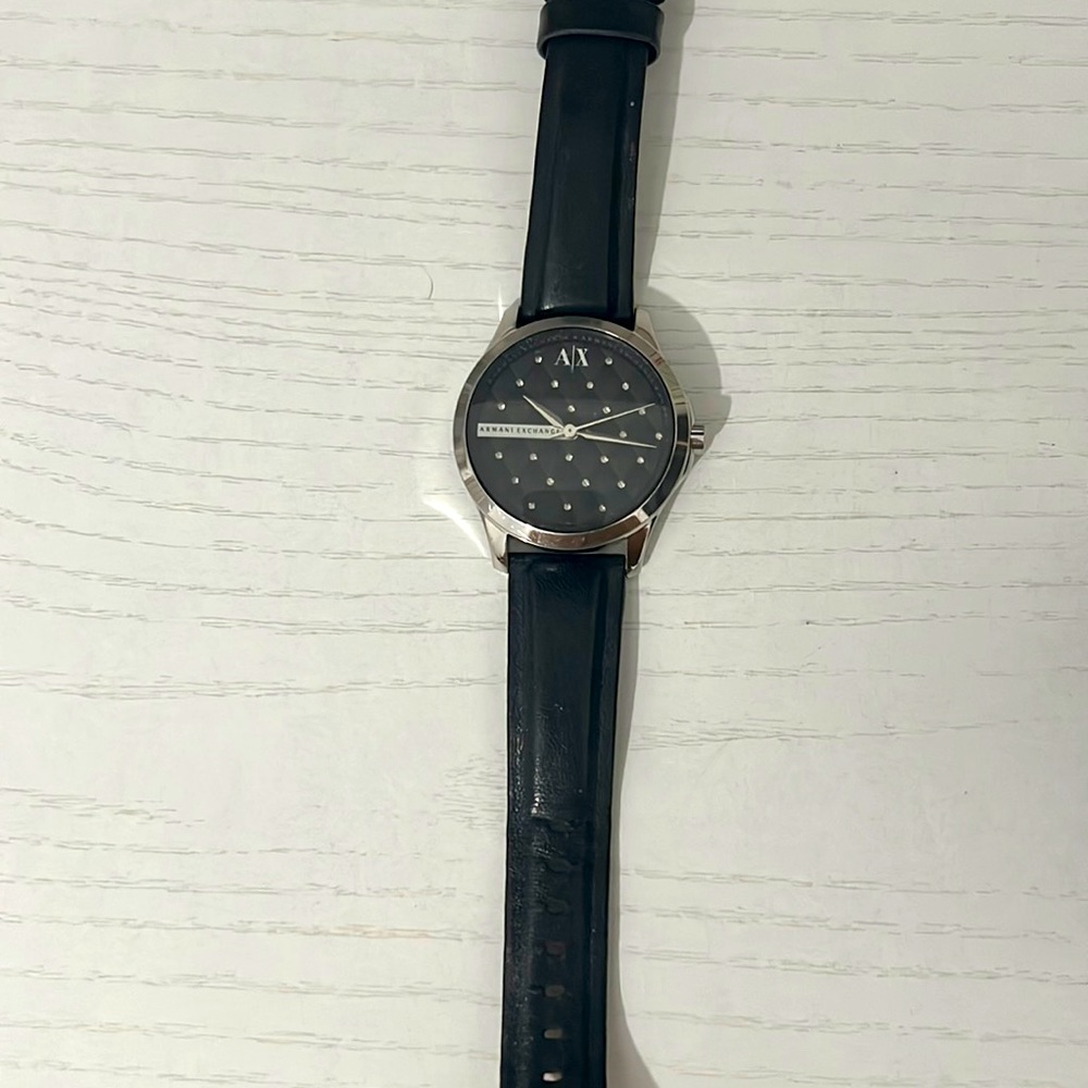 Armani Exchange black leather watch